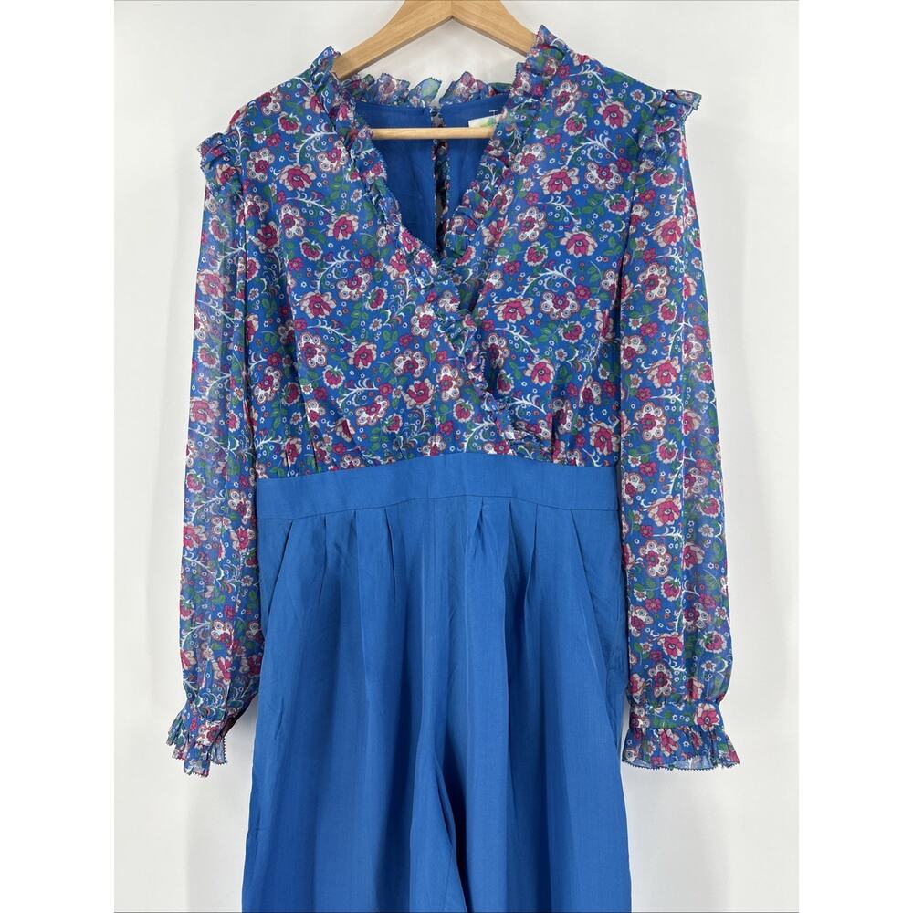 Boden Melody Silk Blend Jumpsuit Womens Size 4 Blue Floral Ruffle - Picture 5 of 15